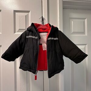 Carter's Black Puffer Jacket with Red Lining and Reflective Stripe (12M)